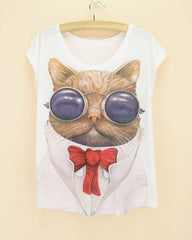 cats printing top tees for girls