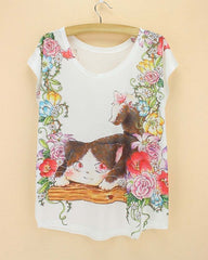 cats printing top tees for girls