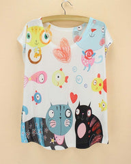 cats printing top tees for girls
