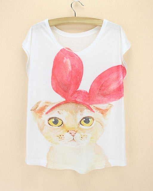 cats printing top tees for girls