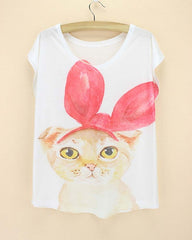 cats printing top tees for girls