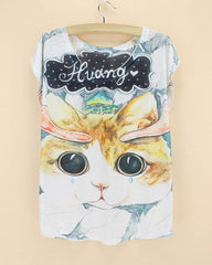 cats printing top tees for girls