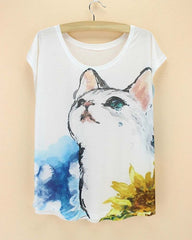 cats printing top tees for girls