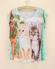 cats printing top tees for girls