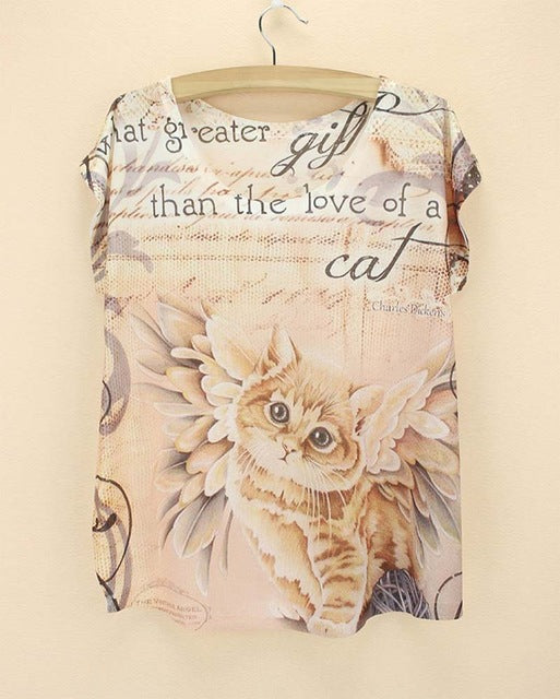 cats printing top tees for girls