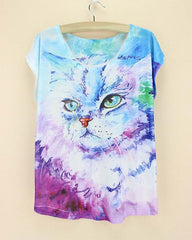 cats printing top tees for girls