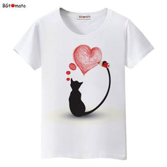 Black cat pink love t-shirt