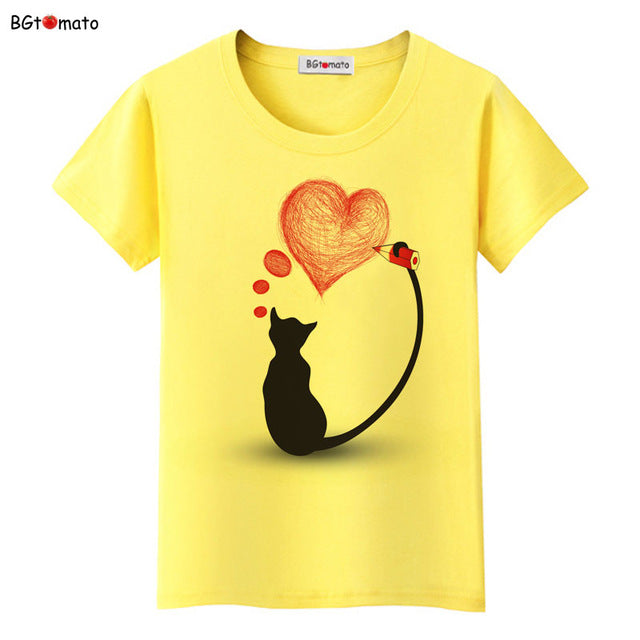 Black cat pink love t-shirt