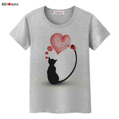 Black cat pink love t-shirt