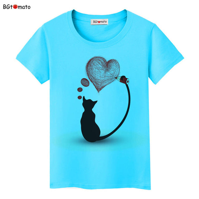 Black cat pink love t-shirt