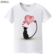 Black cat pink love t-shirt
