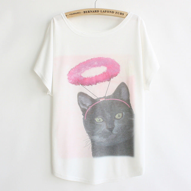 Cat kiss Fish print Top Tees