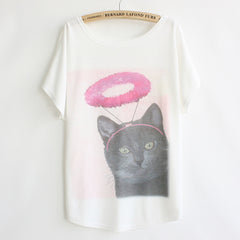 Cat kiss Fish print Top Tees