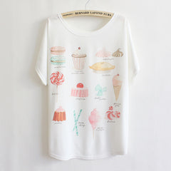 Cat kiss Fish print Top Tees