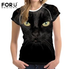 3D Black Cat Female T-shirts for Women