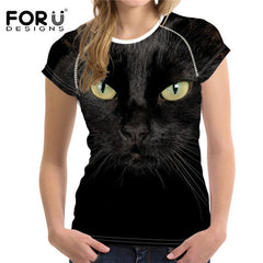 3D Black Cat Female T-shirts for Women