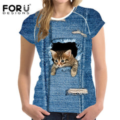3D Black Cat Female T-shirts for Women