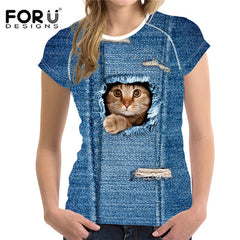 3D Black Cat Female T-shirts for Women