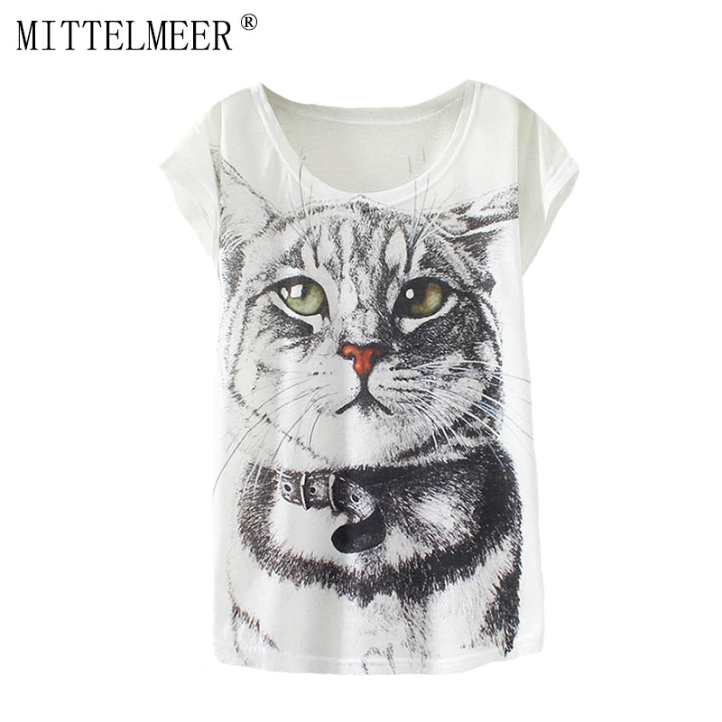 Summer Cotton Cat Print T-Shirt