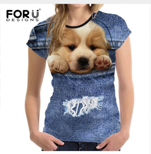Cute 3D Animal Denim Cat T Shirt for Women