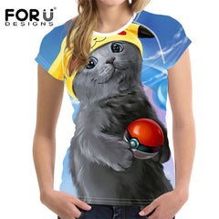 Cute 3D Animal Denim Cat T Shirt for Women
