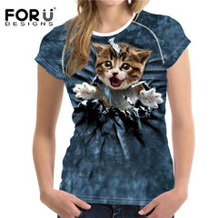 Cute 3D Animal Denim Cat T Shirt for Women