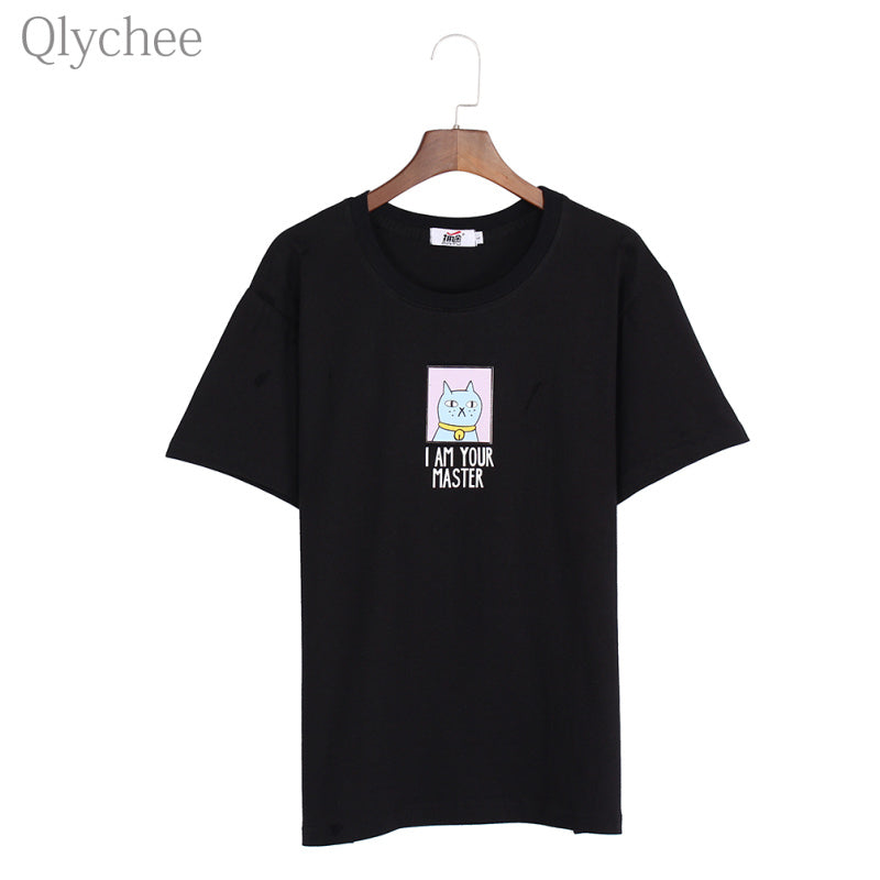 I AM YOUR MASTER Letter Print Short Sleeve Loose Female Tee Top