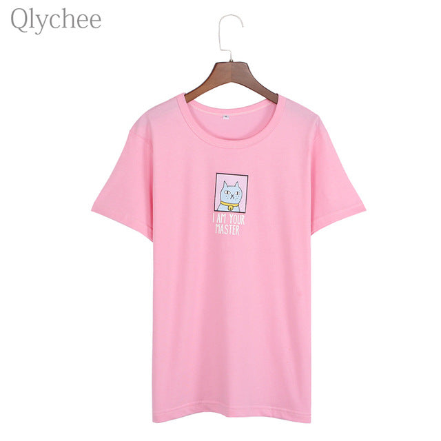 I AM YOUR MASTER Letter Print Short Sleeve Loose Female Tee Top