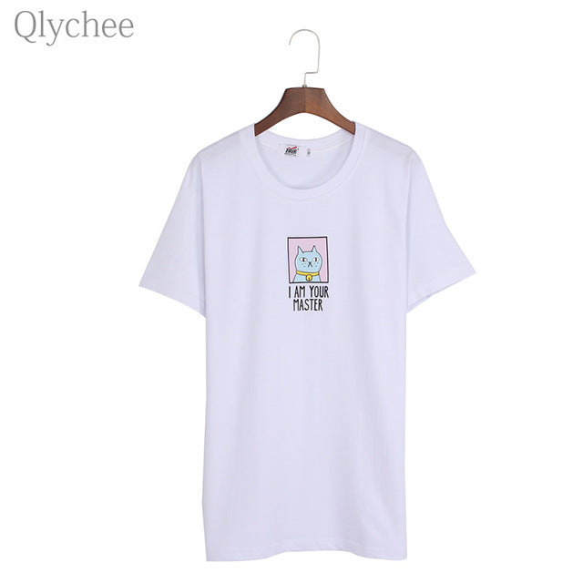 I AM YOUR MASTER Letter Print Short Sleeve Loose Female Tee Top