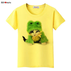 Green clothes little cat t shirt