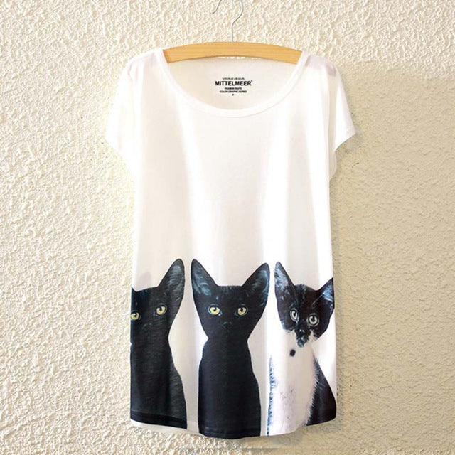 Black Cat t shirt Summer tops for women