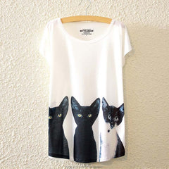 Black Cat t shirt Summer tops for women