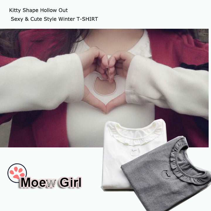"Black Devil " Series Women's Cat Shape Chest Hollow Out Sexy Cute Tshirt