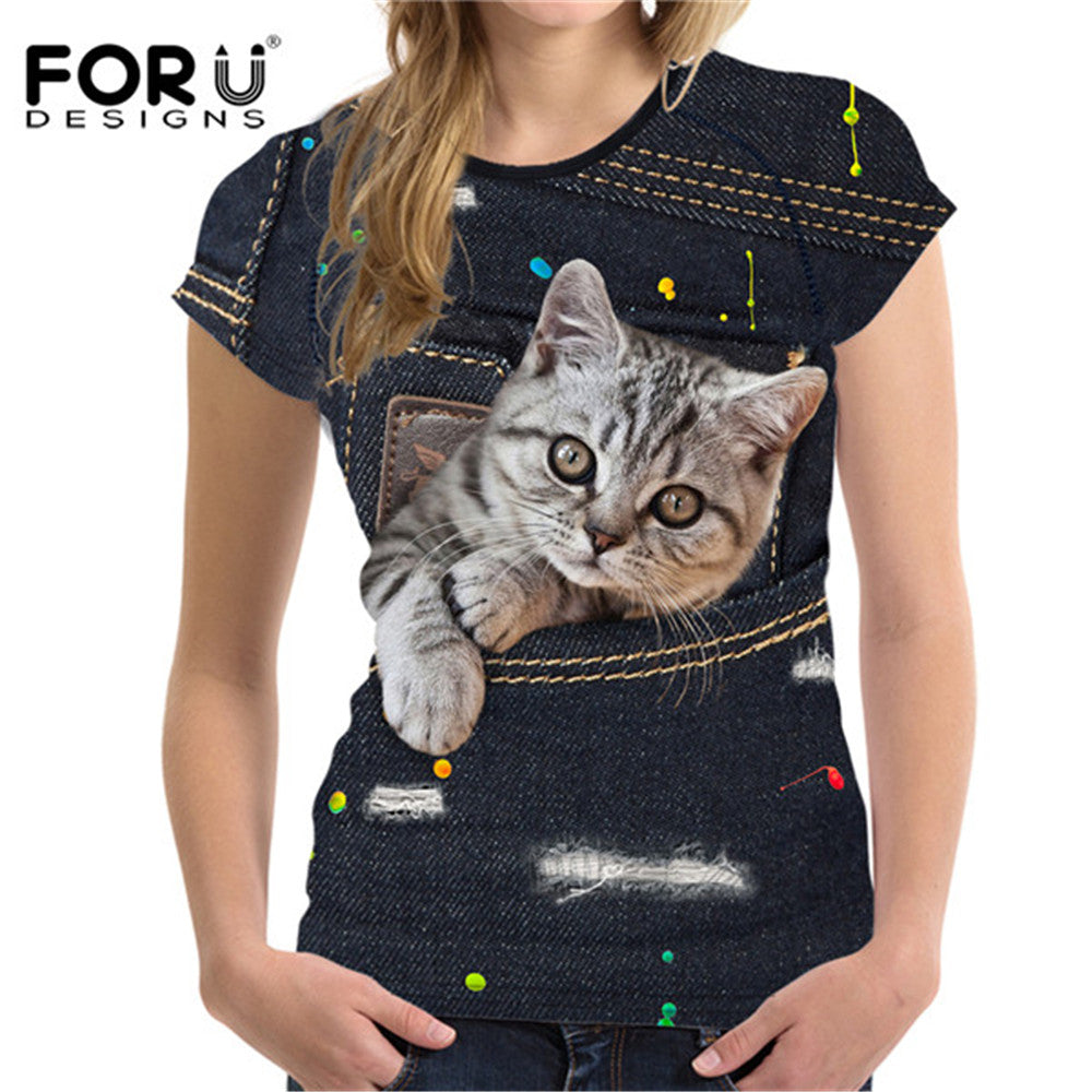 3D Black Denim Pocket Girls T-shirts