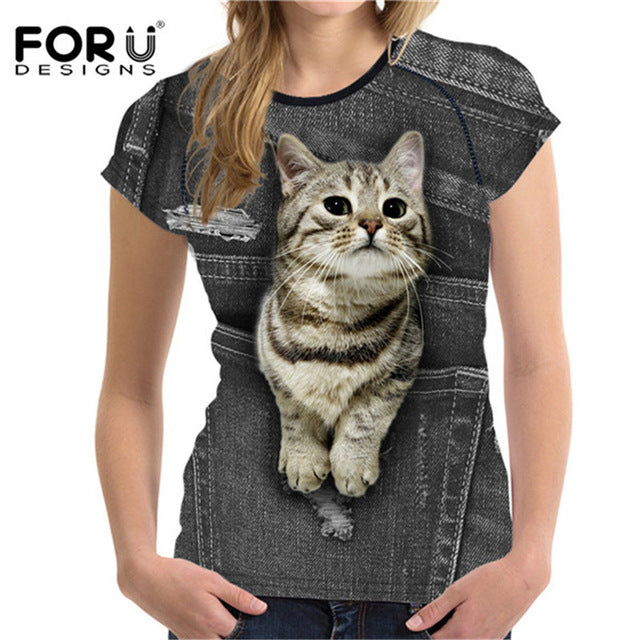 3D Black Denim Pocket Girls T-shirts