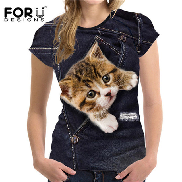 3D Black Denim Pocket Girls T-shirts