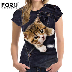 3D Black Denim Pocket Girls T-shirts