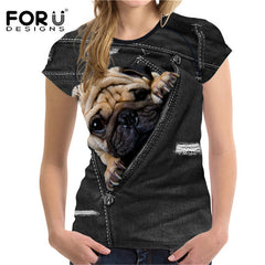3D Black Denim Pocket Girls T-shirts