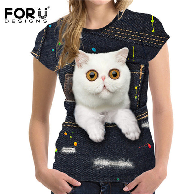 3D Black Denim Pocket Girls T-shirts