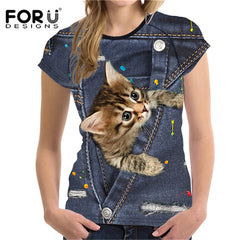 3D Black Denim Pocket Girls T-shirts