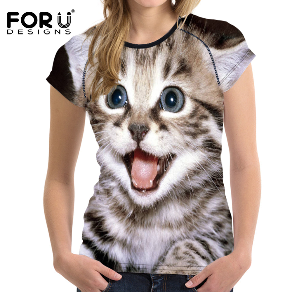Super Kawaii Tongue Cat Women Summer T-shirt