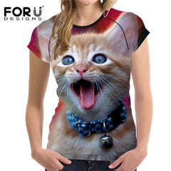 Super Kawaii Tongue Cat Women Summer T-shirt