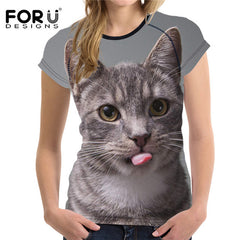 Super Kawaii Tongue Cat Women Summer T-shirt
