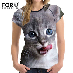 Super Kawaii Tongue Cat Women Summer T-shirt