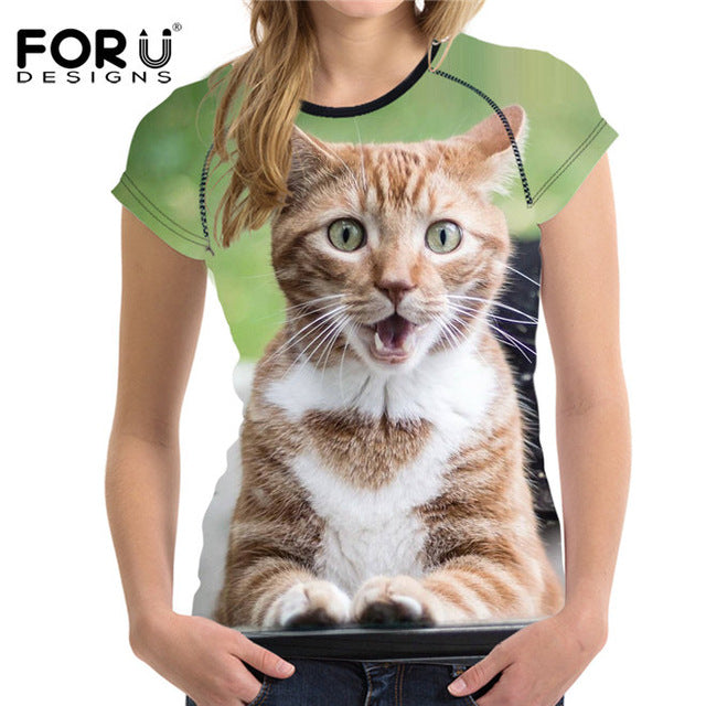Super Kawaii Tongue Cat Women Summer T-shirt