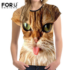 Super Kawaii Tongue Cat Women Summer T-shirt
