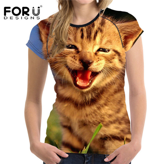 Super Kawaii Tongue Cat Women Summer T-shirt