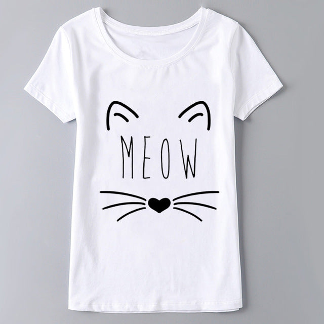 Cute Cat Print Tee Shirt