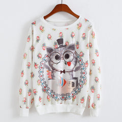 Long sleeve top tees cute Cat Printed Casual clothes