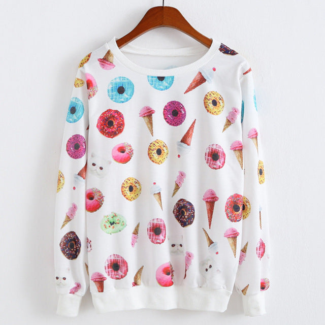 Long sleeve top tees cute Cat Printed Casual clothes